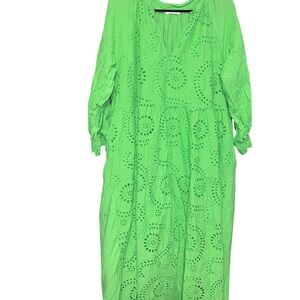 Green Resort Wear Maxi Dress with Bishop Sleeves